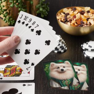 Amerikaanse Eskimohond in St. Patrick's Day-jurk Pokerkaarten