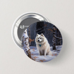 Amerikaanse Eskimohond Laat het sneeuwen Kerstmis Ronde Button 5,7 Cm