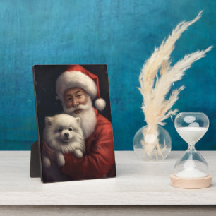 Amerikaanse Eskimohond met Kerstman Feestelijke Ke Fotoplaat