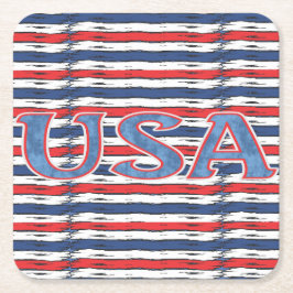 Amerikaanse familie patriottische zomer Feestdagen Vierkante Kartonnen Onderzetter