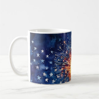 Amerikaanse feestviering. Sterren en vuurwerk. Koffiemok