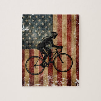 Amerikaanse filefiets met drukke vlag Puzzle Legpuzzel