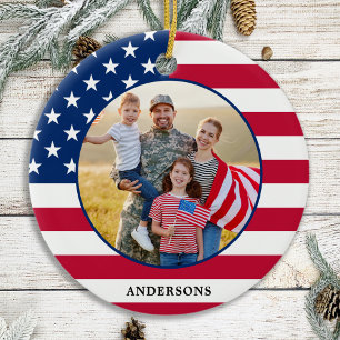 Amerikaanse Flag Custom Photo Patriotic Kerstmis Keramisch Ornament