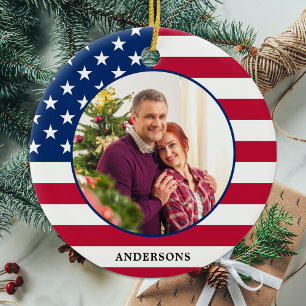 Amerikaanse Flag Custom Photo USA Patriotic Kerstm Keramisch Ornament