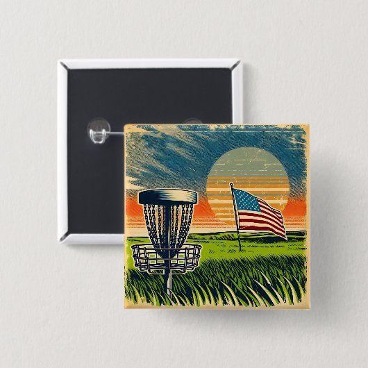 Amerikaanse Flag Disc Golf Sun Vierkante Button 5,1 Cm (Voorkant /achterkant)