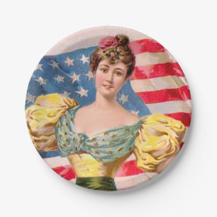Amerikaanse Flag Lady Liberty Independence Papieren Bordje