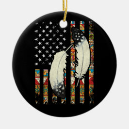 Amerikaanse Flag Native Tribe Feather Pride Keramisch Ornament