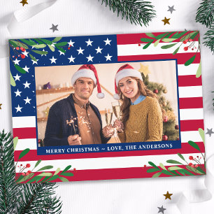 Amerikaanse Flag Patriotic Kerstmis - Aangepaste f Feestdagenkaart