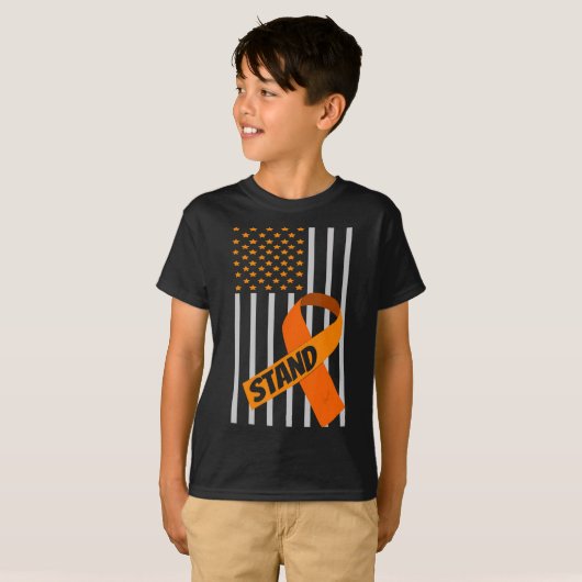 Amerikaanse Flag Ribbon Leukemia Awareness Family T-shirt (Voorkant volledig)