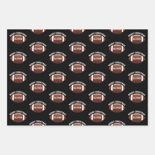 Amerikaanse Football Balls Name Black Kerstmis Inpakpapier Vel (Voorkant 2)