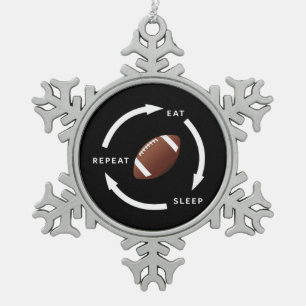Amerikaanse Football Eat Sleep Sportrol herhalen Tin Sneeuwvlok Ornament