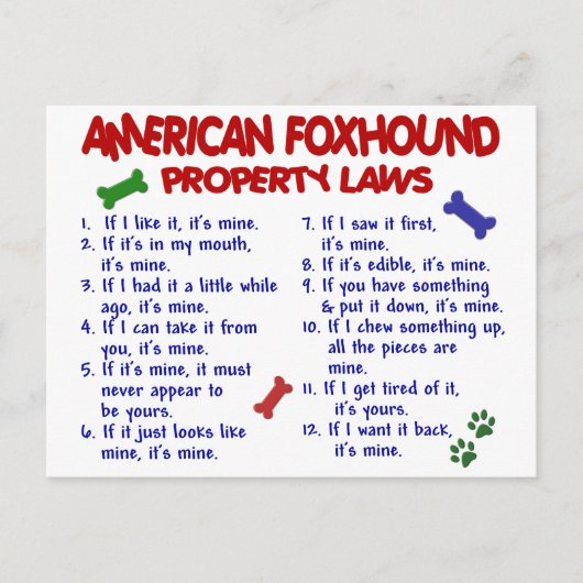 AMERIKAANSE FOXHOUND Property Laws 2 Briefkaart (Voorkant)