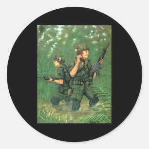 Amerikaanse geschiedenis M-16 soldaten Vietnam Oer Ronde Sticker