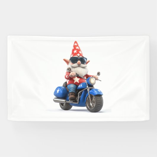 Amerikaanse Gnome Riding Motorcycle Spandoek (Horizontaal)