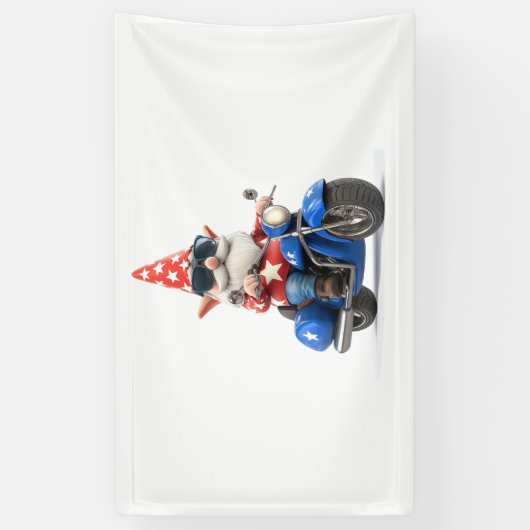 Amerikaanse Gnome Riding Motorcycle Spandoek (Verticaal)