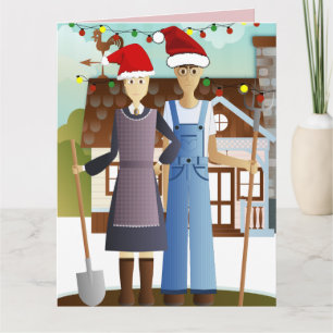 AMERIKAANSE GOTHIC FUNNY COUPLE KERST KAART
