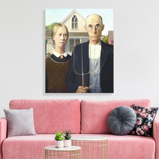 Amerikaanse Gothic - Grant Wood Canvas Afdruk (Insitu (Woonkamer))
