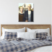 Amerikaanse Gothic - Grant Wood Canvas Afdruk (Insitu (Slaapkamer))