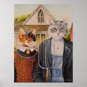 Amerikaanse Gothic Parody Painting Waterverf 18x24 Poster