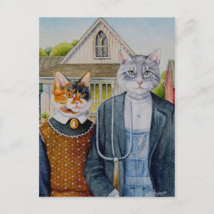 Amerikaanse Gothic Parody Painting Waterverf Art Briefkaart