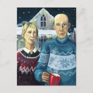Amerikaanse gothic - winterparodie briefkaart