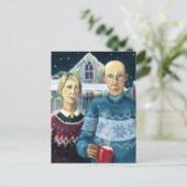 Amerikaanse gothic - winterparodie briefkaart (Staand voorkant)