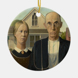 Amerikaanse Gotische Grant Houten Boerderij Keramisch Ornament