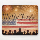 Amerikaanse grondwet met vuurwerk en vlag muismat (Voorkant)