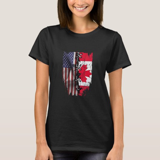 Amerikaanse Groot Canadese Roots USA Canada Flag T-shirt (Voorkant)