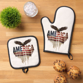 Amerikaanse grunge vlag en adelaar ovenwant & pannenlap set