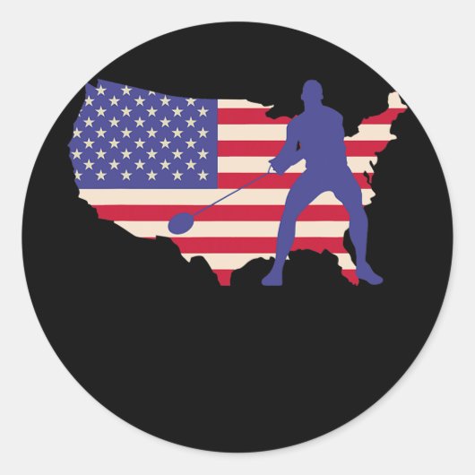 Amerikaanse Hammer Throwing American Flag Hammer T Ronde Sticker (Voorkant)
