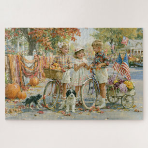 Amerikaanse herfstparade pompoenen kinderen schild legpuzzel