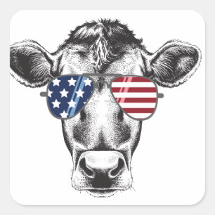 Amerikaanse Hipster-Koe Vierkante Sticker