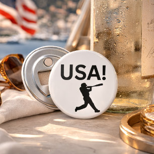 Amerikaanse honkbalspeler die punt als bal gebruik button flesopener