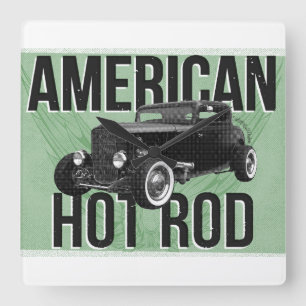 Amerikaanse Hot Rod. Groene versie wandklok Vierkante Klok