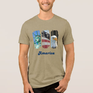 Amerikaanse Iconen Vlag Adelaar Standbeeld Tri-Blend Shirt