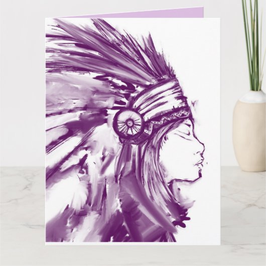 AMERIKAANSE INDIAANSE VROUW ART OVERGEZIEN BIRTHDA KAART (Voorkant)