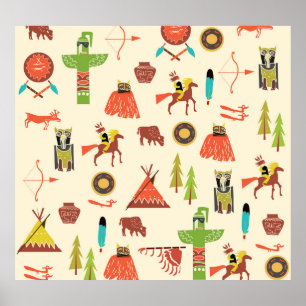 Amerikaanse Indianen: culturele achtergrond. Poster