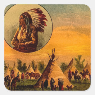 Amerikaanse Indianen  Magic Lantern Slide Vierkante Sticker
