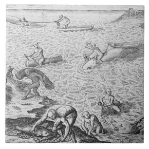 Amerikaanse Indische walvismethode, van een accoun Tegeltje