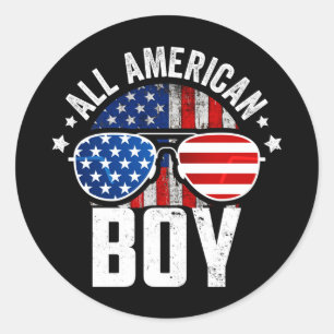 Amerikaanse jongen die overeenkomt met familie vie ronde sticker