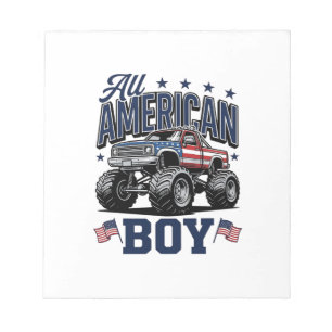 Amerikaanse Jongen Monster Truck Vintage Patriotti Notitieblok