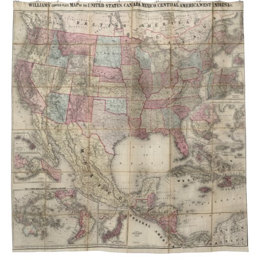 Amerikaanse kaart Douchegordijn (Voorkant)