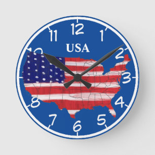 Amerikaanse kaart en vlag ronde klok