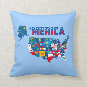 Amerikaanse Kaart en Vlaggen Kussen