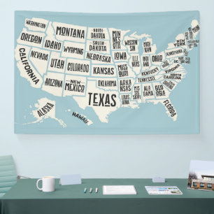 Amerikaanse kaart met staatsnamen Foam Board Spandoek