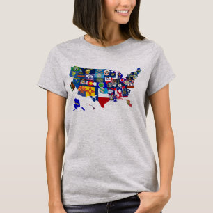 Amerikaanse Kaart Staat vlaggen Mosaic Tee Shirt