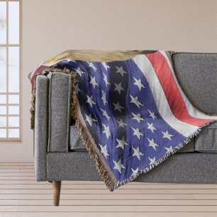 Amerikaanse kale adelaar en vlag gooien deken