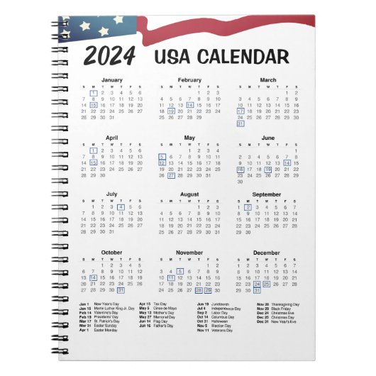 Amerikaanse kalender 2024 notitieboek (Voorkant)