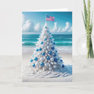 Amerikaanse kerstboom op het strand feestdagen kaart